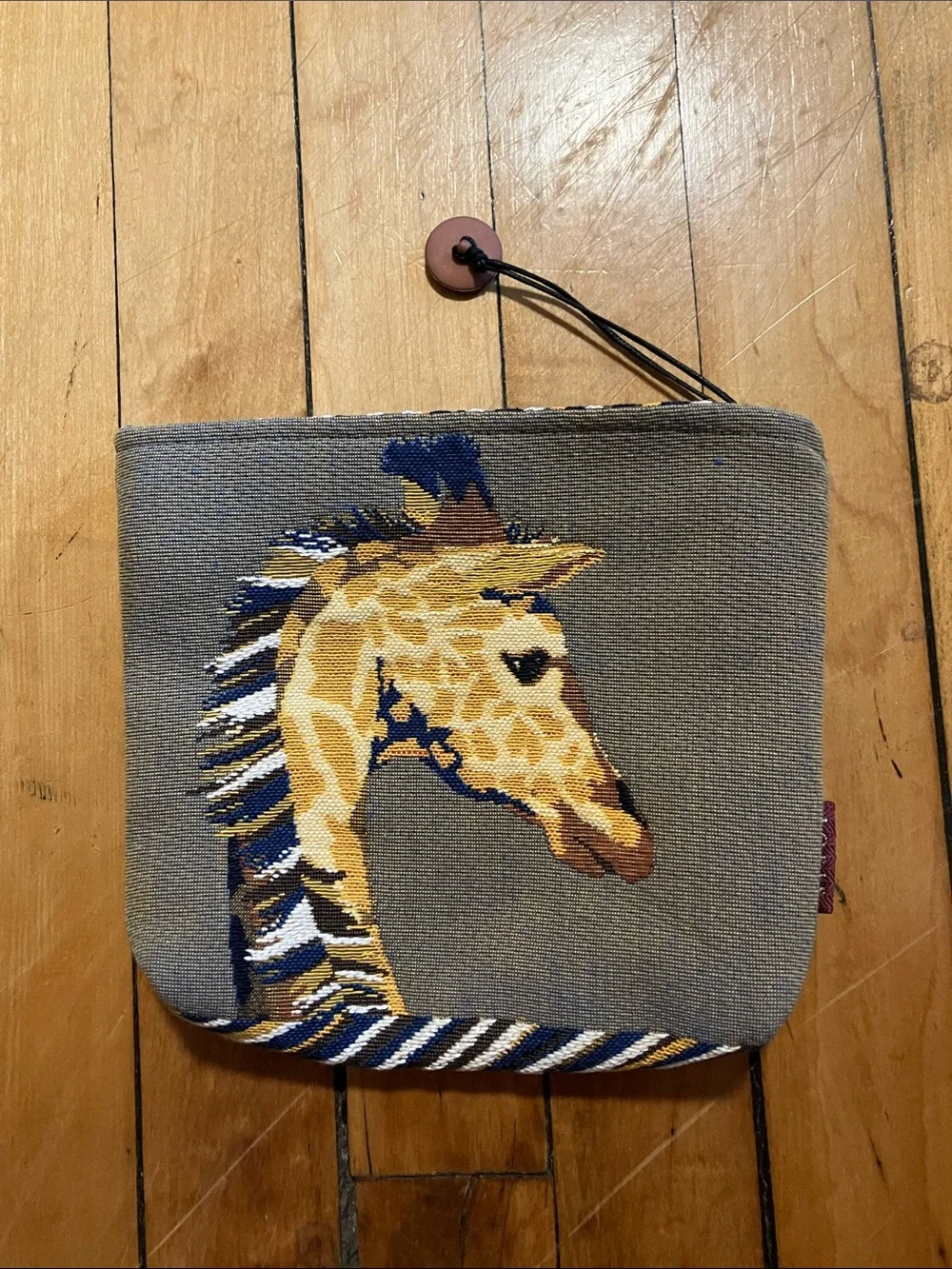 Iosis Giraffe Blue and Gray Embroidered Small Bag